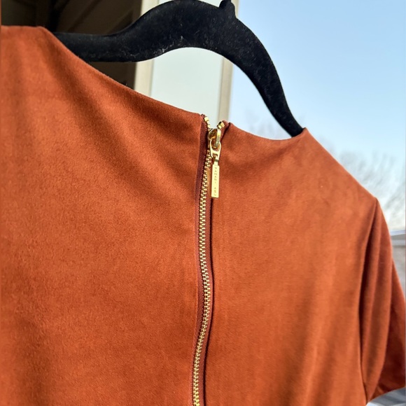 🆕✨ Tahari ASL Walnut Brown Faux Suede Sheath Dress Size 6 Gold Tie Career Midi - Picture 11 of 17